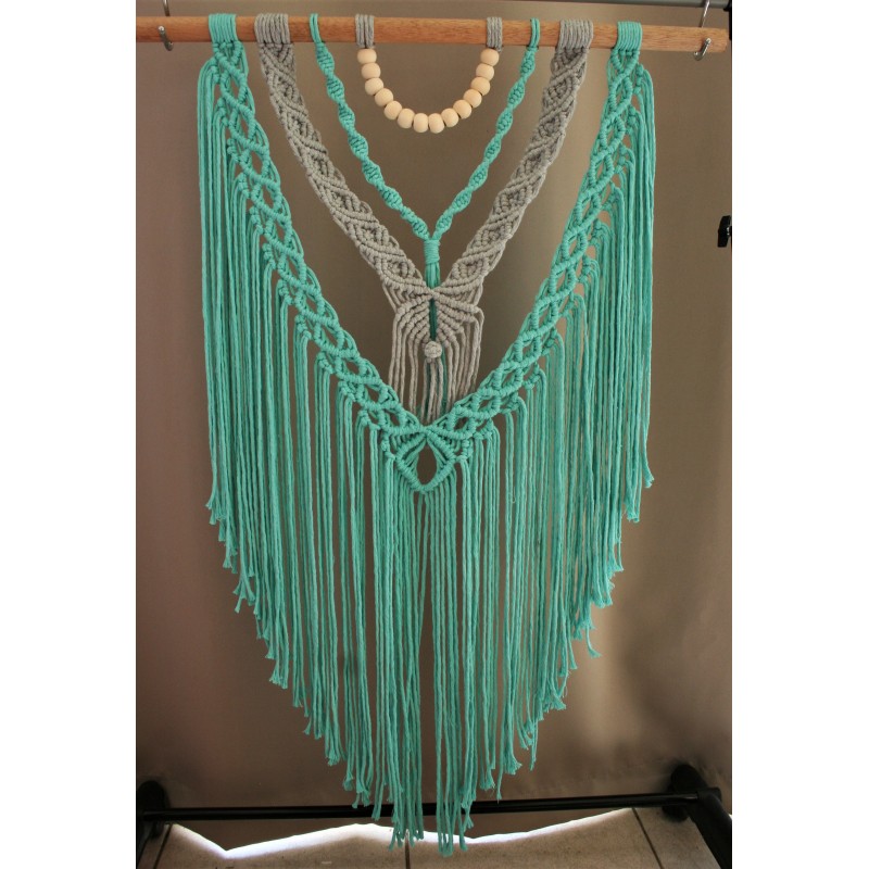 Macrame mural bleu et gris